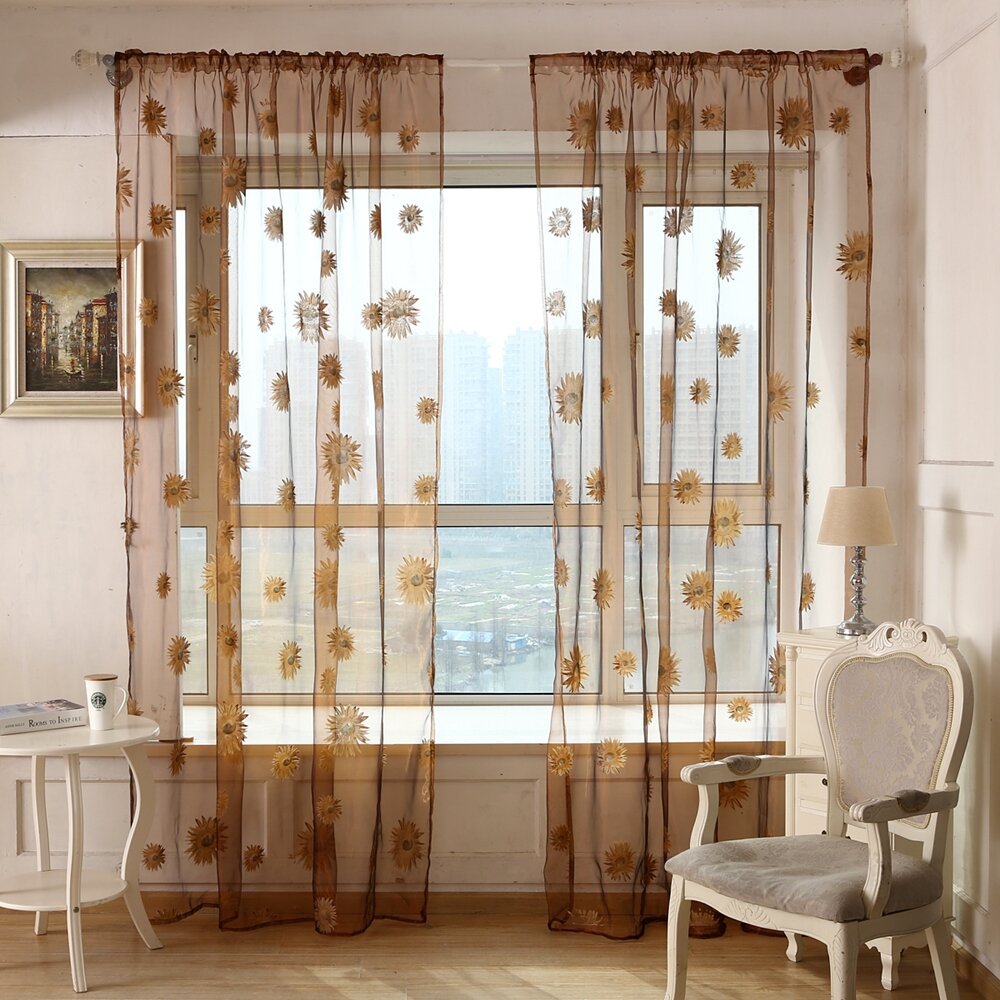 1x2m Sunflower Voile Sheer Curtain Panel - Transparent Window Room Divider Home Decor