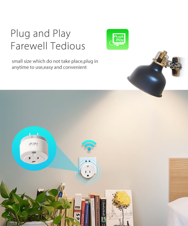 10A Mini Smart Plug WiFi Socket, US Type, Power Monitor, Wireless Control, Alexa & Google Home Compatible