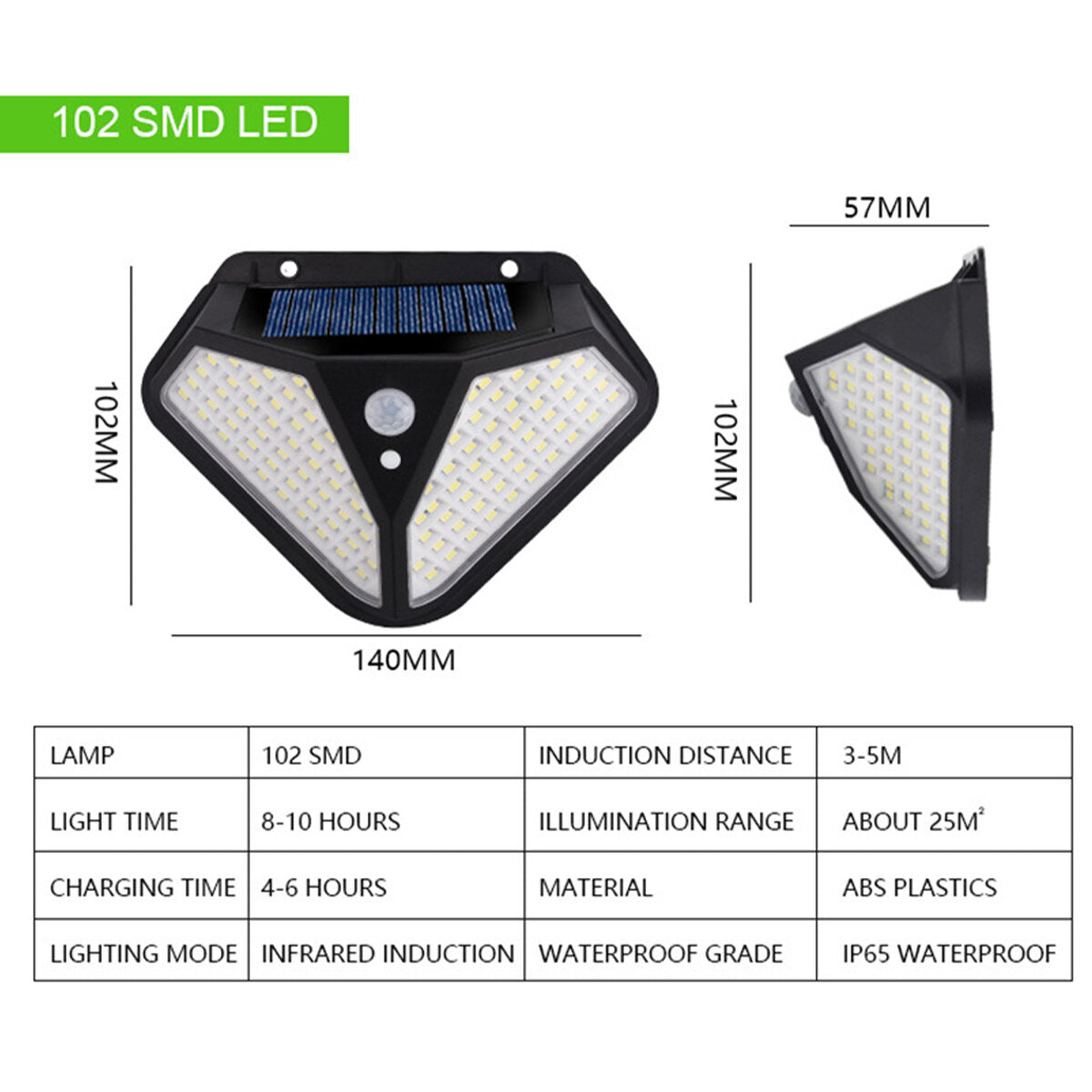 102SMD/50COB LED Wasserdichtes Sicherheitslicht mit Bewegungsmelder und Solarpanel-Steuerung