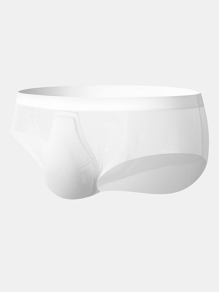 Durchsichtige, atmungsaktive Herren-Home-Slips in Volltonfarbe mit mittlerer Taille und voller Hüfte