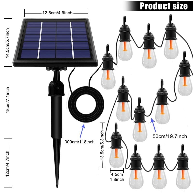 Solar-Lichterkette mit 12 Glühbirnen, wasserdicht, Edison, 14,6 m, Warmweiß, für Garten, Hof, Terrasse, Baumdekoration