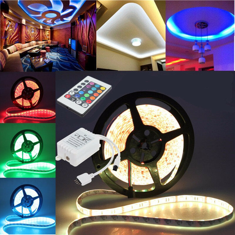 10M/15M/20M 5050 RGB Waterproof LED Strip Light DC12V with 24-Key IR Remote for Indoor/Outdoor Garden