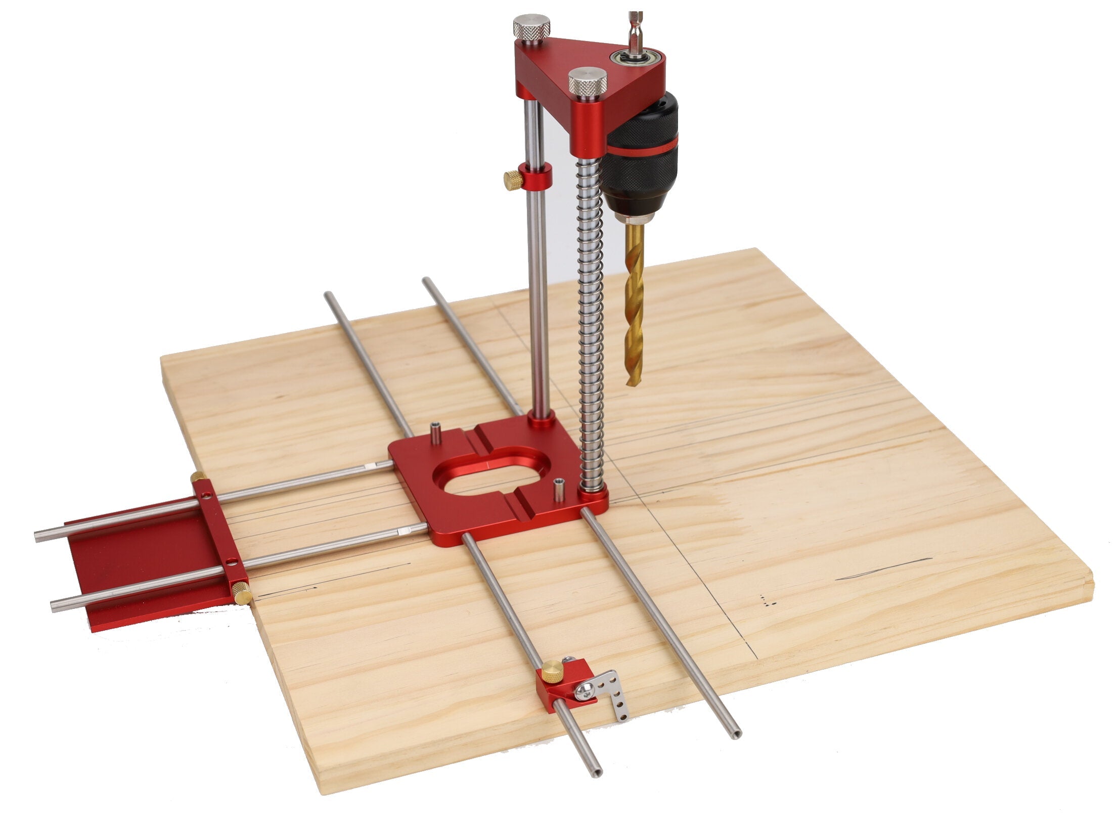 Verbesserte, komplett aus Aluminiumlegierung gefertigte, verstellbare Bohrerführung für die Holzbearbeitung mit 8 Verlängerungsstangen, Klappstopps und Schraubenschlüssel zum Positionieren von Werkzeugen für Lochbohrer