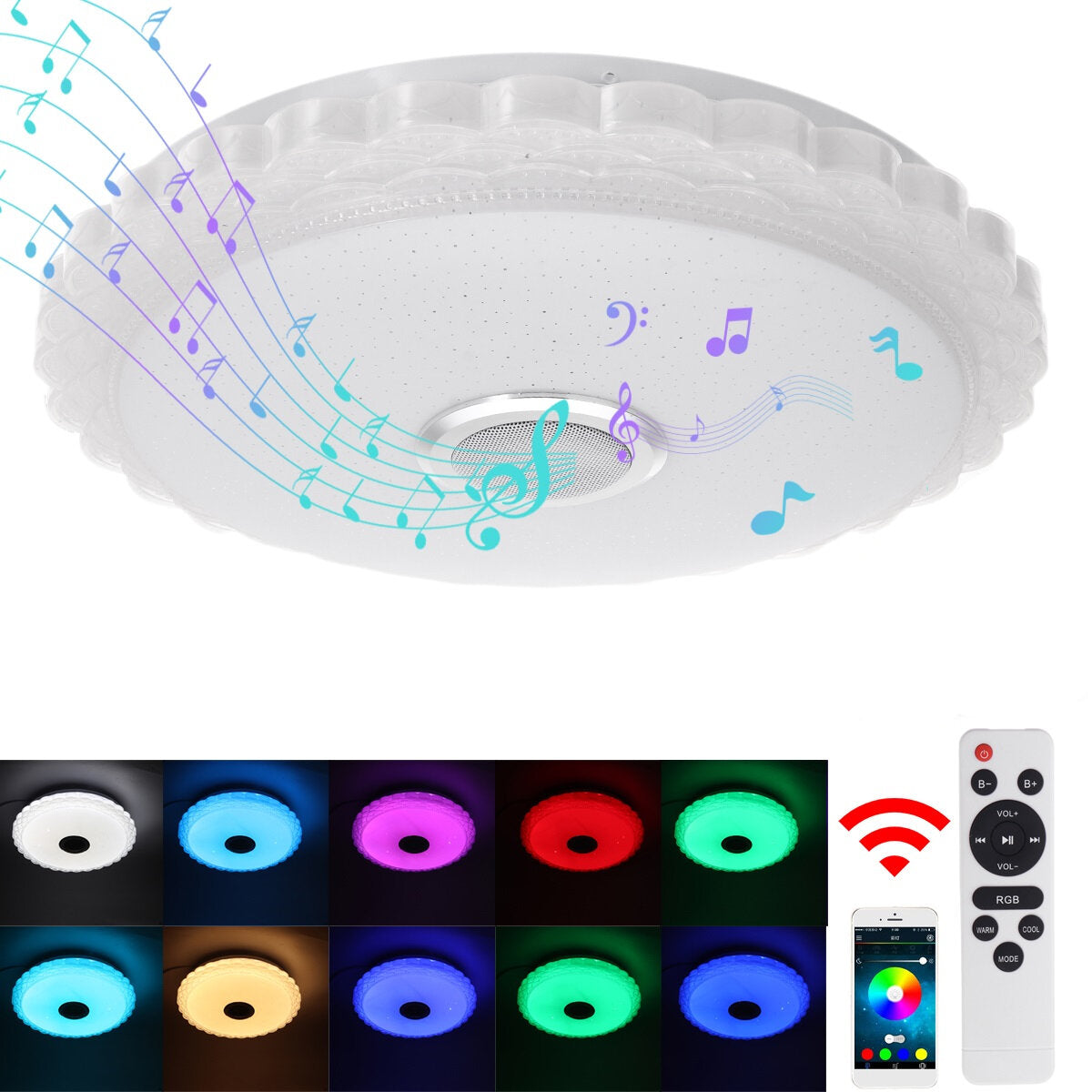 100-240V LED Ceiling Light with Bluetooth Speaker, Dimmable Music Lamp for Home Party, APP Remote Control