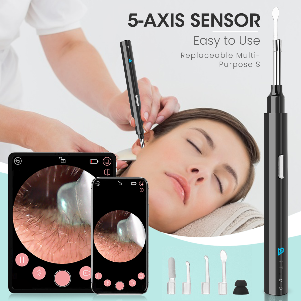 1080P Wireless Ear Wax Removal Otoscope with 360 Degree Wide Angle Camera for Visual Ear Cleaning