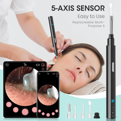 1080P Wireless Ear Wax Removal Otoscope with 360 Degree Wide Angle Camera for Visual Ear Cleaning