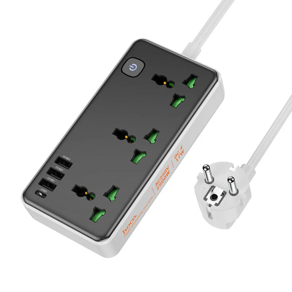 10 A 17 W 7-Port USB-Ladegerät: 3 USB-A, 1 USB-C, 3 AC, Schnellladung, EU-Stecker, 1,5 m Kabel