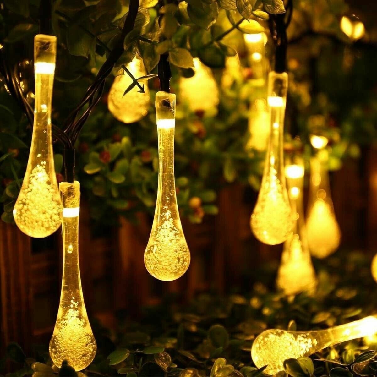 16.4FT 20 LED Solar Outdoor String Lights, 2 Modes Water Drop Fairy Lamps for Garden Christmas Decorations