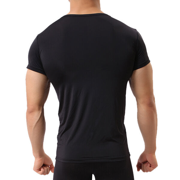 Men's Sports Primer Sexy Tops: Pure Color Elastic Bodybuilding Comfortable T-shirt