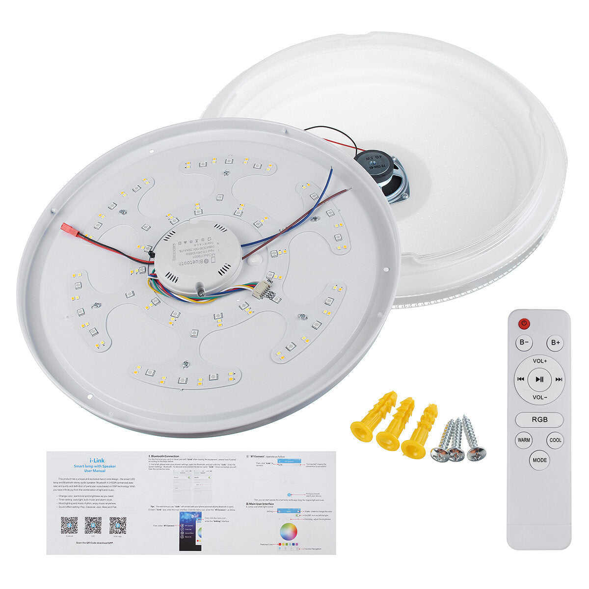 120W/200W Bluetooth LED Ceiling Light with RGB Music Speaker, Dimmable Lamp, and APP Remote Control