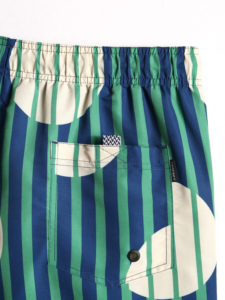 Schnelltrocknende Strandshorts mit Streifen- und Kreis-Print für Herren mit Kordelzug