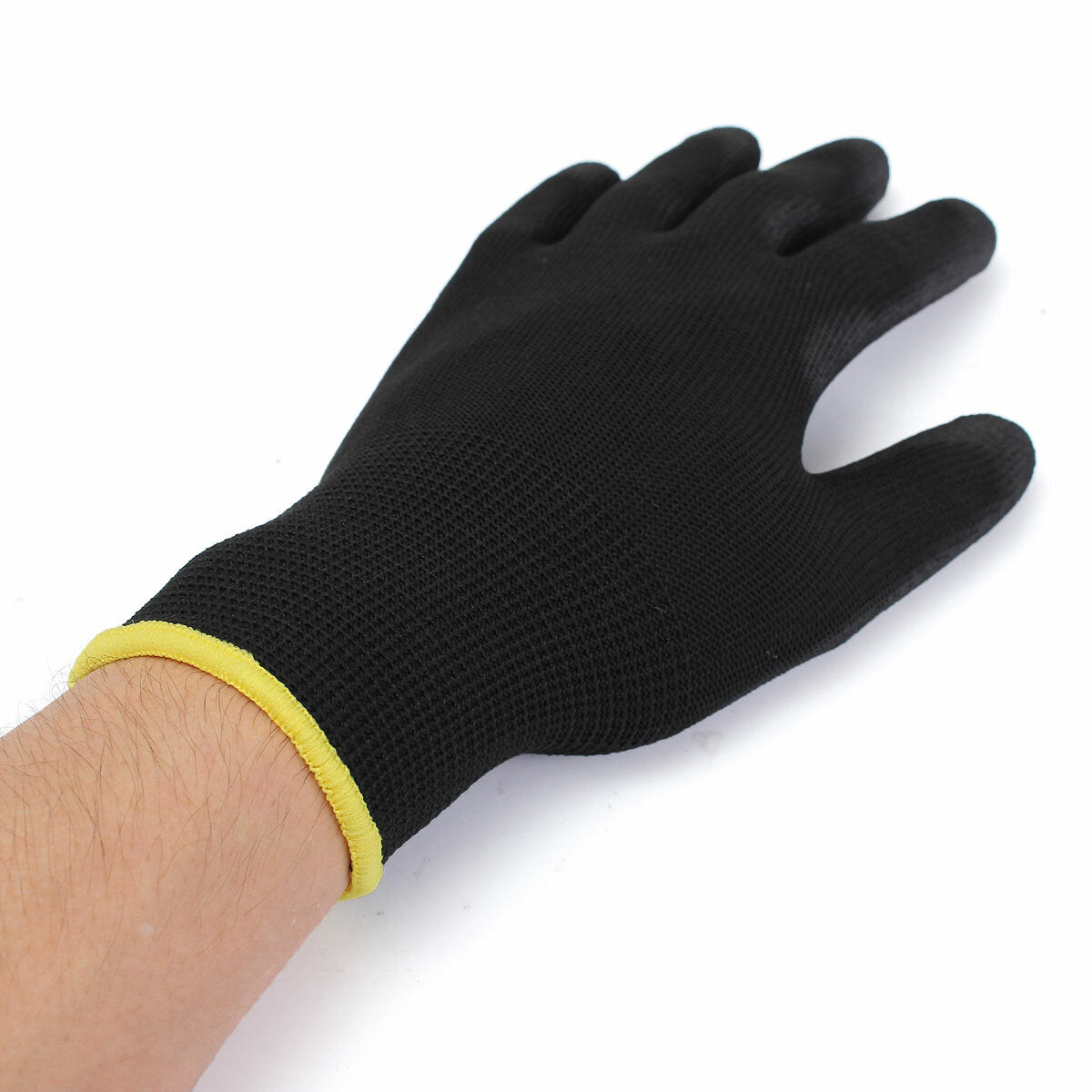 12 Pairs Black PU Safety Work Gloves - Palm Coated, S/M/L Sizes Available