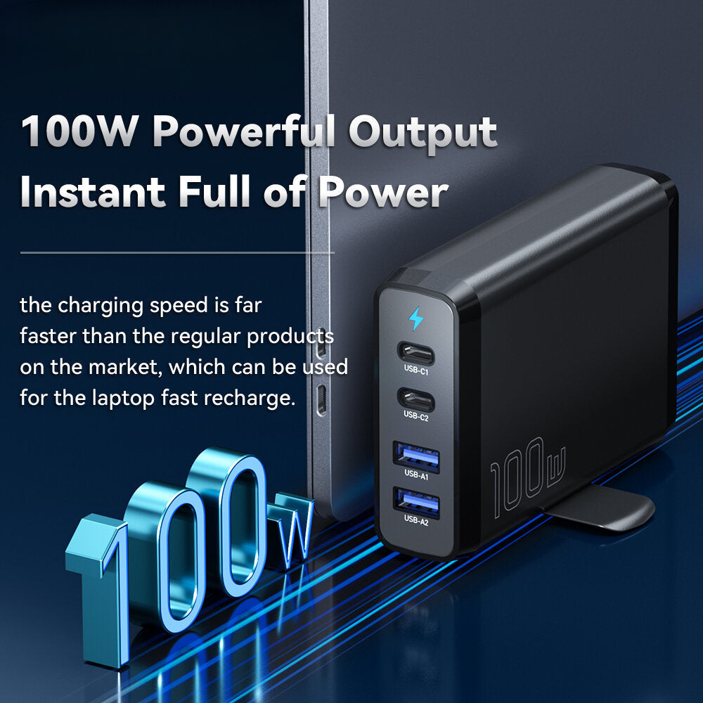 100 W GaN 4-Port USB PD-Ladegerät: 2 USB-C &amp; 2 USB-A Schnellladeadapter für iPhone, Samsung, Huawei, Oppo