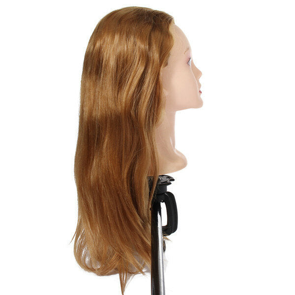 Golden Long Straight Hair Training Mannequin Head with Clamp Holder for Hairdressing, Cutting, and Braiding