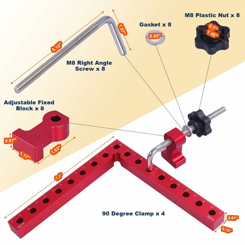 2-Pack 180mm Right Angle Clamps, Aluminum Alloy Positioning Squares for Woodworking Projects