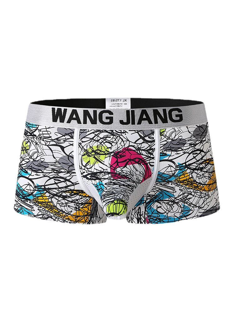 Atmungsaktive Boxershorts für Herren aus Eisseide mit Elefantenrüsselmuster und mittlerer Taille – bequeme bedruckte Unterwäsche