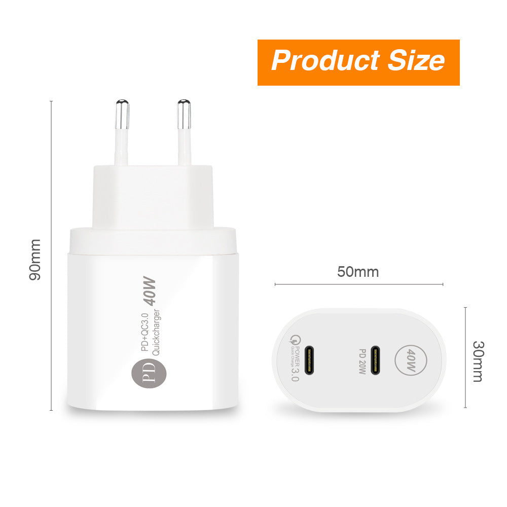 Dualer 20W USB PD QC3.0 Schnellladegerät-Adapter mit EU-Stecker für iPhone, Huawei, Samsung, Xiaomi