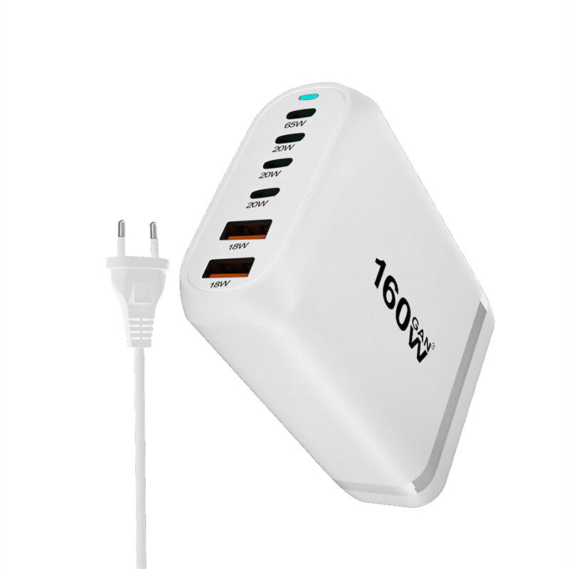 160W GaN 6-Port USB PD Ladegerät, Schnellladestation für iPhone, Huawei, Samsung, Xiaomi