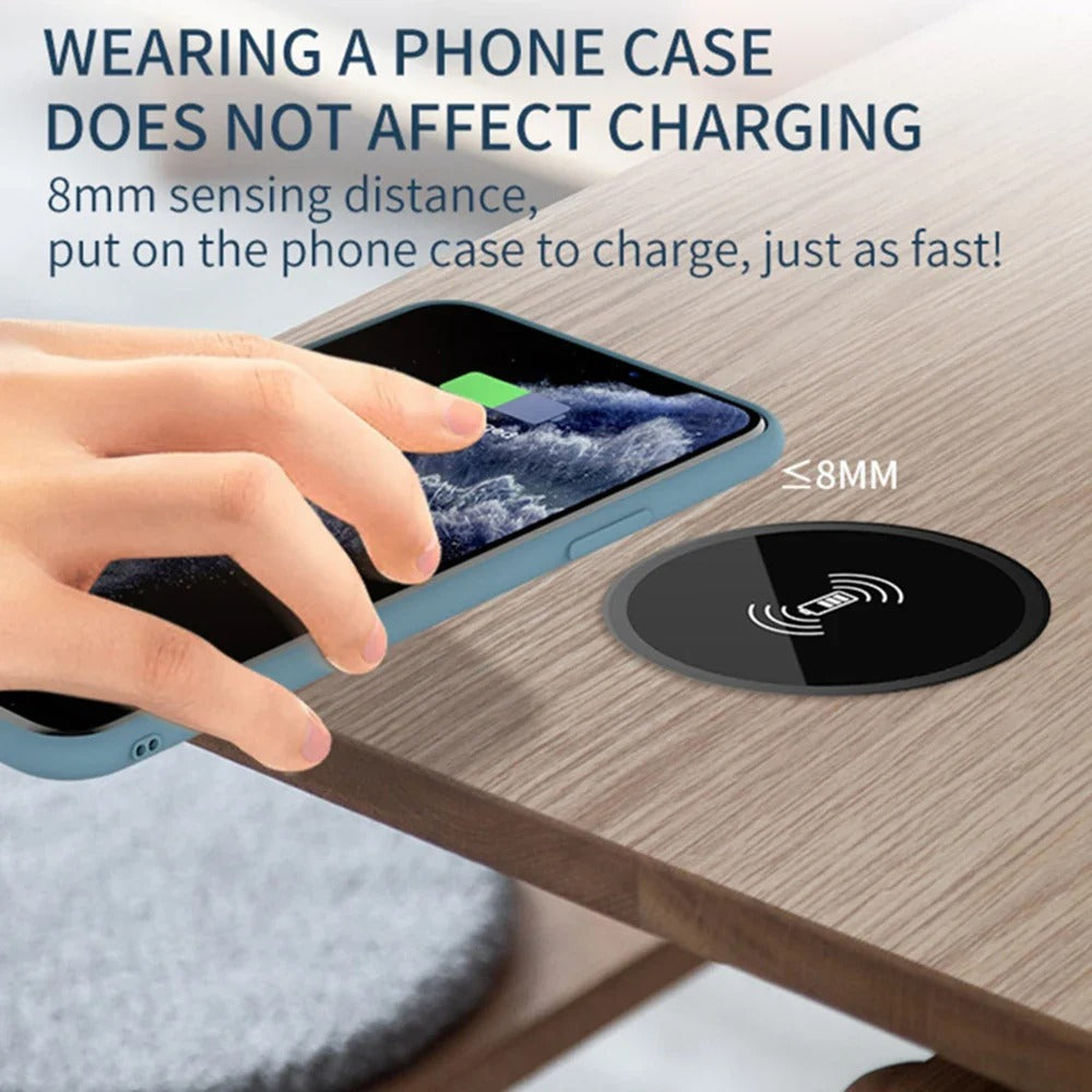 15W Built-in Desktop Wireless Charger for QI, iPhone 13/12, Galaxy S22/S20 Ultra