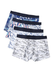 4-teiliges Set mit elastischen, atmungsaktiven Boyshorts für Herren mit mittlerer Taille und Aufdruck