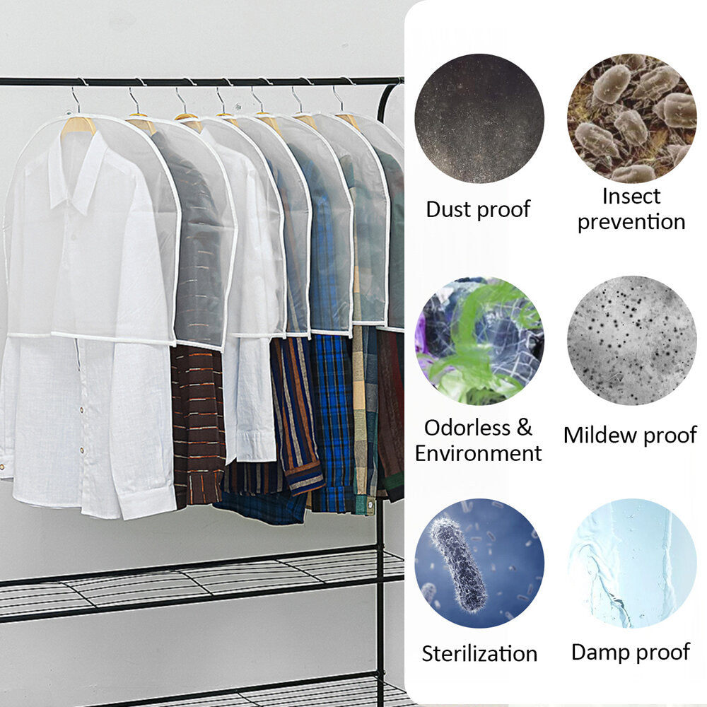 12PCS Waterproof Dustproof Plastic Clothes Covers for Wardrobe Storage & Travel