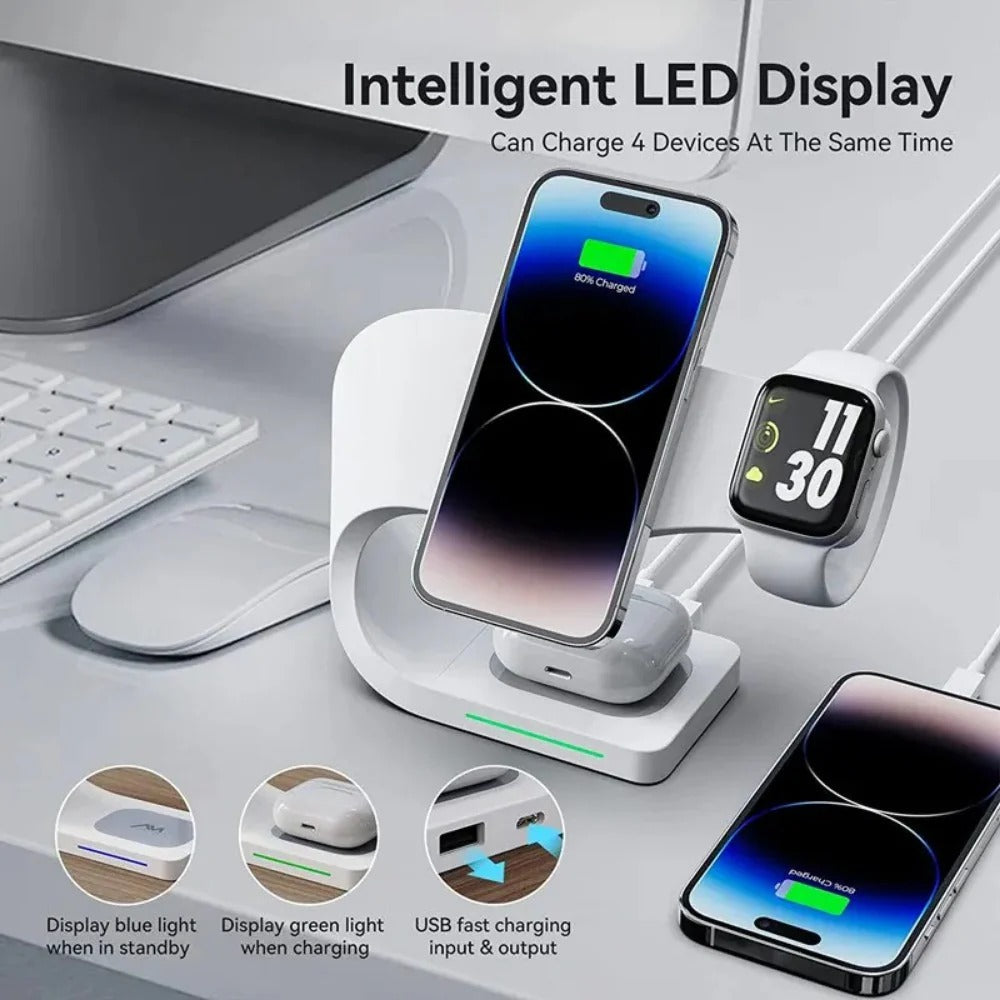 15W Magnetic Wireless Charger Stand for iPhone 14/13/12, Apple Watch, AirPods