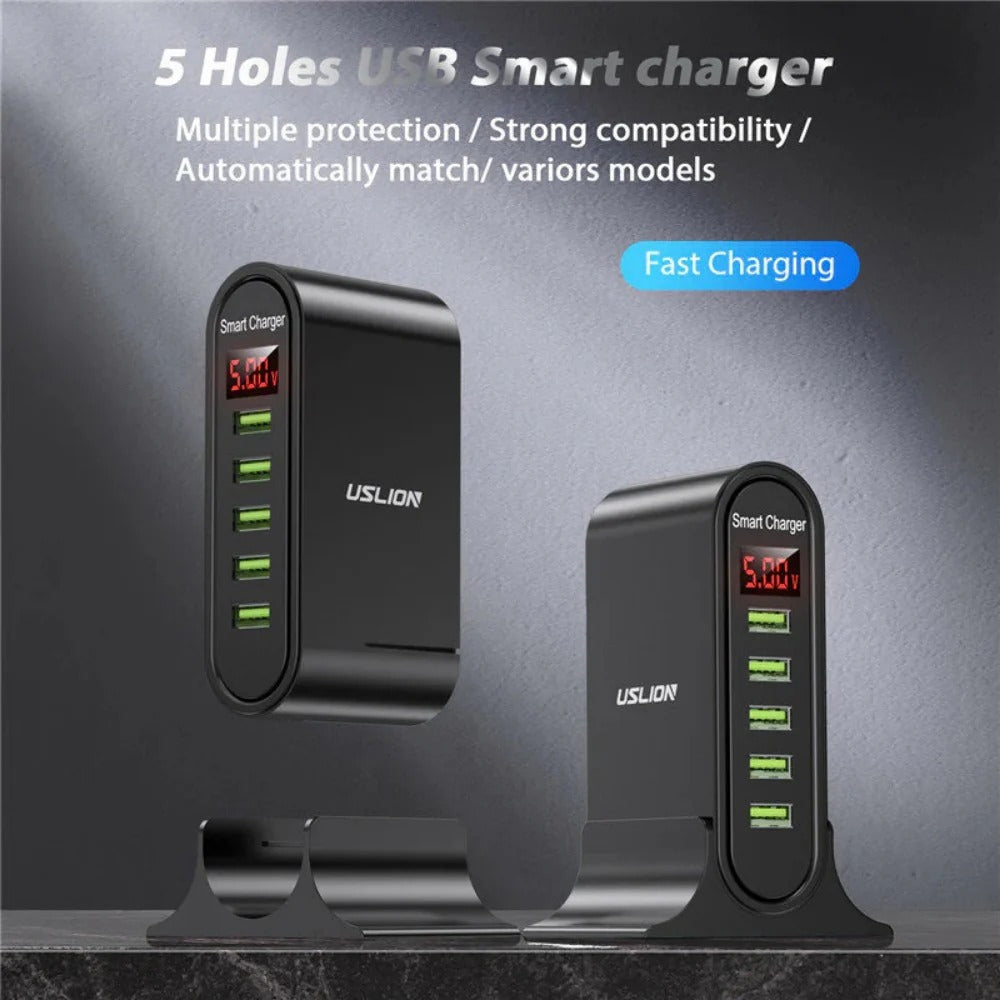 4A 5-Port USB Fast Charger Station Adapter for iPhone, Huawei, Samsung, Xiaomi