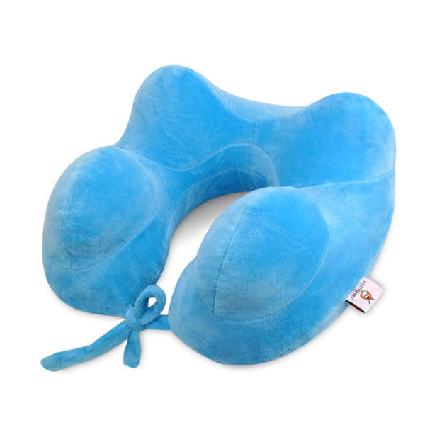 Inflatable U-Shape Cotton Neck Pillow Headrest Cushion for Travel, Airplane Sleep Rest