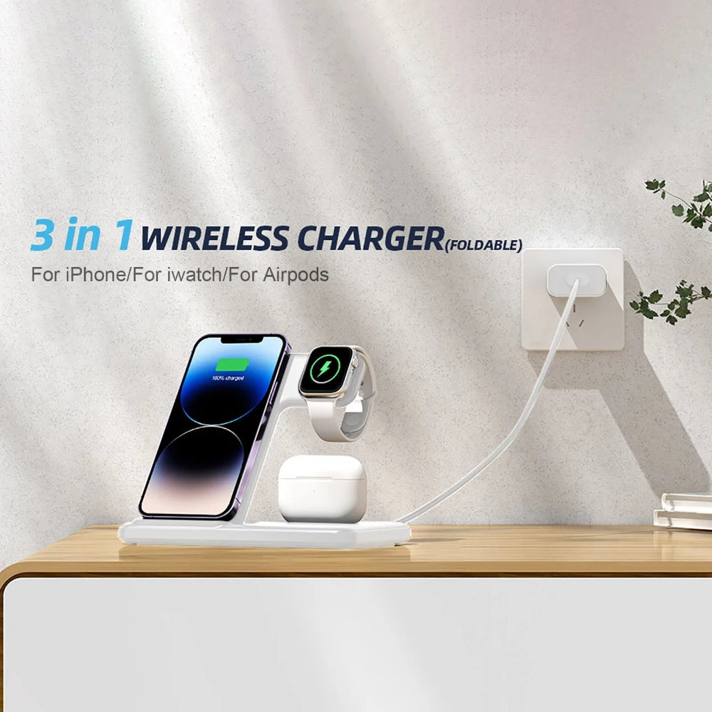 3-in-1 Wireless Charger for iPhone, AirPods, Apple Watch - 20W Fast Charging Stand Dock