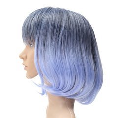 35-40cm Blue Gradient Short Curly Cosplay Wig for Women - Anime Natural Role Play Capless