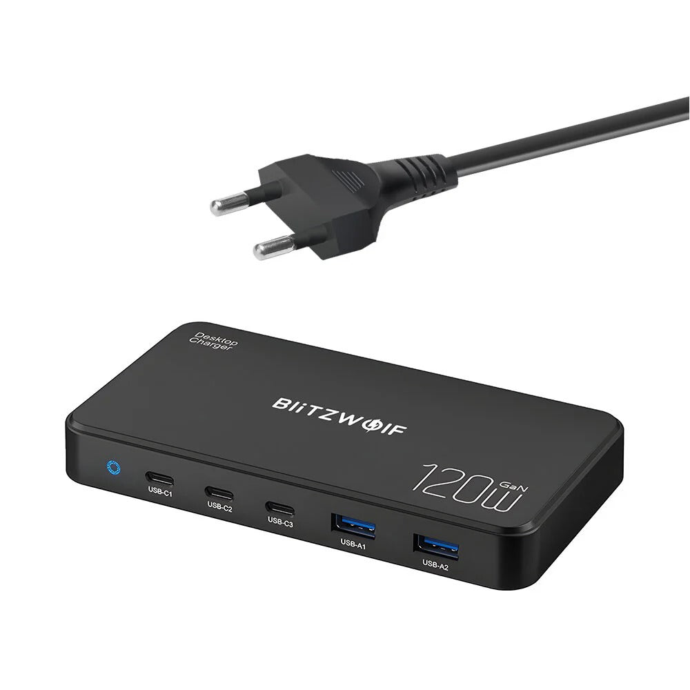 120 W GaN 5-Port USB PD-Ladegerät, Schnellladen für iPhone, Samsung, MacBook – EU-Stecker