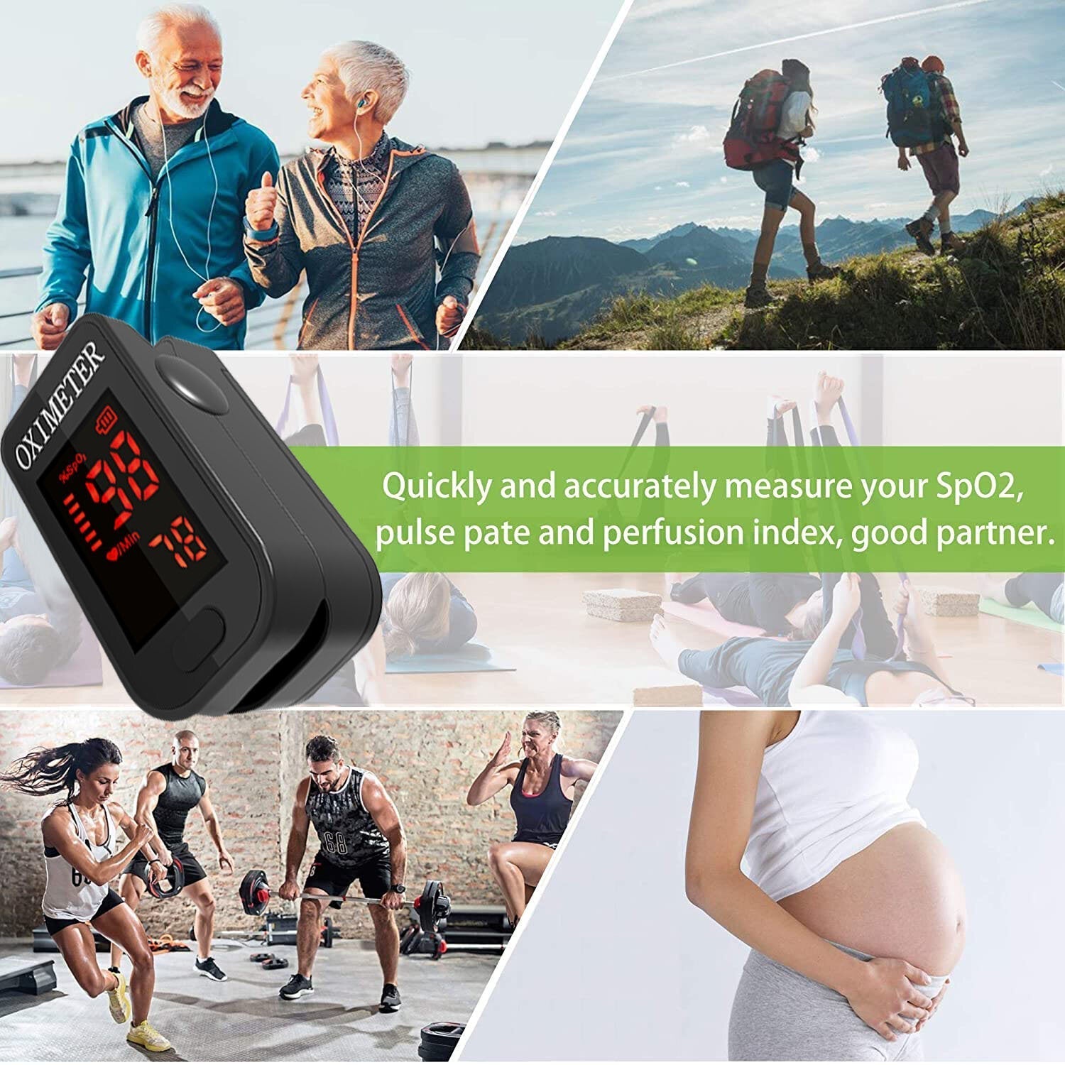 Black LED Finger Pulse Oximeter - Heart Rate & Blood Oxygen Monitor, SPO2 for Home Use