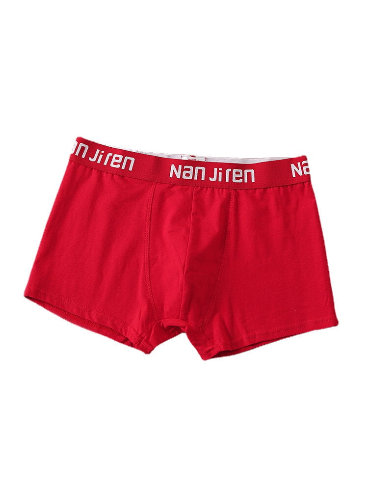 4-teilige nahtlose Baumwollunterwäsche für Herren mit Logobund und Beutel - Rote Boxershorts
