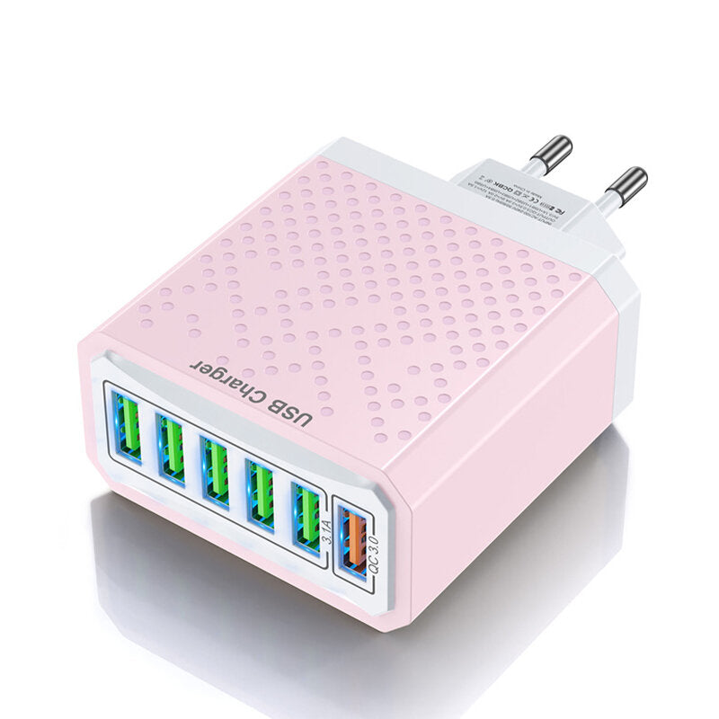 6-Port USB-Ladegerät QC3.0 Schnellladeadapter EU-Stecker für iPhone, Xiaomi, Huawei, Samsung