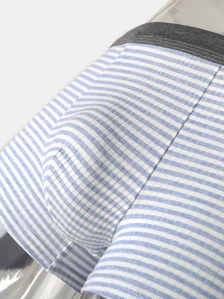 Herren-Boxershorts aus gerippter Baumwolle mit Nadelstreifen, atmungsaktiv, antibakteriell, mit Beutel – gemütliche Unterwäsche