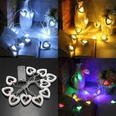 1.8M Wooden Heart 10LED Fairy String Lights, Battery Powered, 0.3W, Christmas Home Party Decor, DC3V