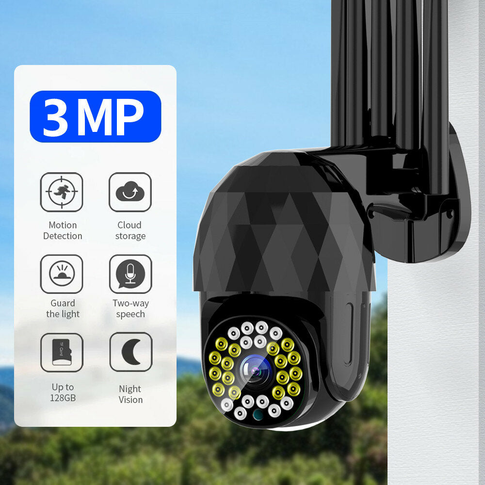 28LED 5X Zoom HD 3MP IP Security Camera Outdoor PTZ Night Vision WiFi IP66 Waterproof Two-Way Audio Motion Detection