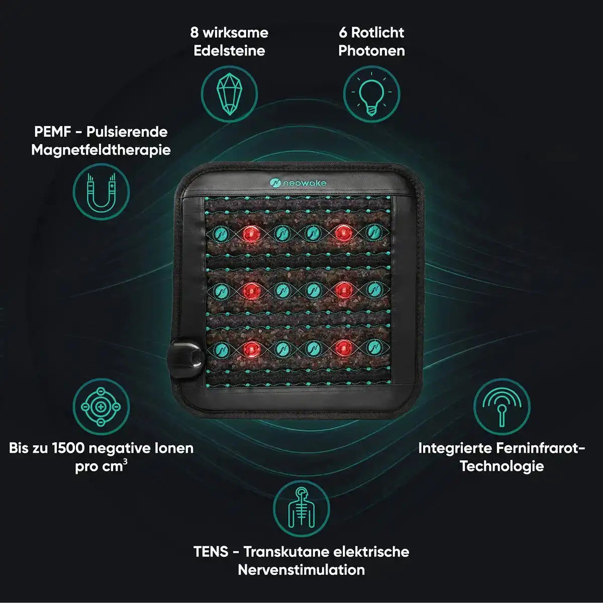 PEMF Photon Infrared Seat Cushion 45x45cm | Natural Jade Stone | Magnetic Pulse + Red Light Therapy | Negative Ion Heating Pad