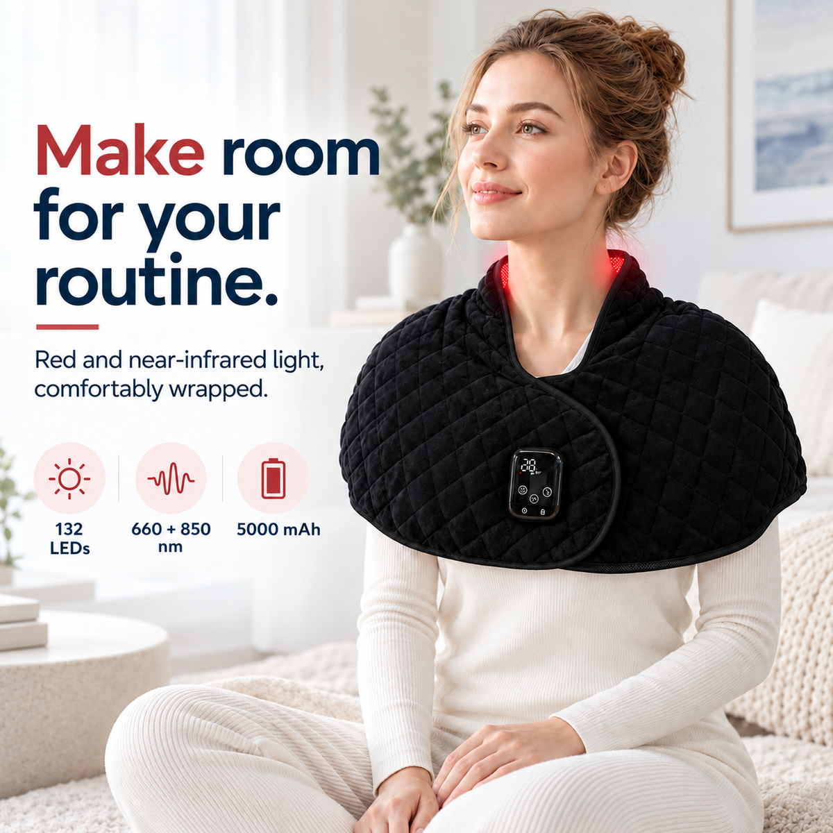7HW MantleHug Cordless Red Light Cape for Stiff Neck & Shoulders