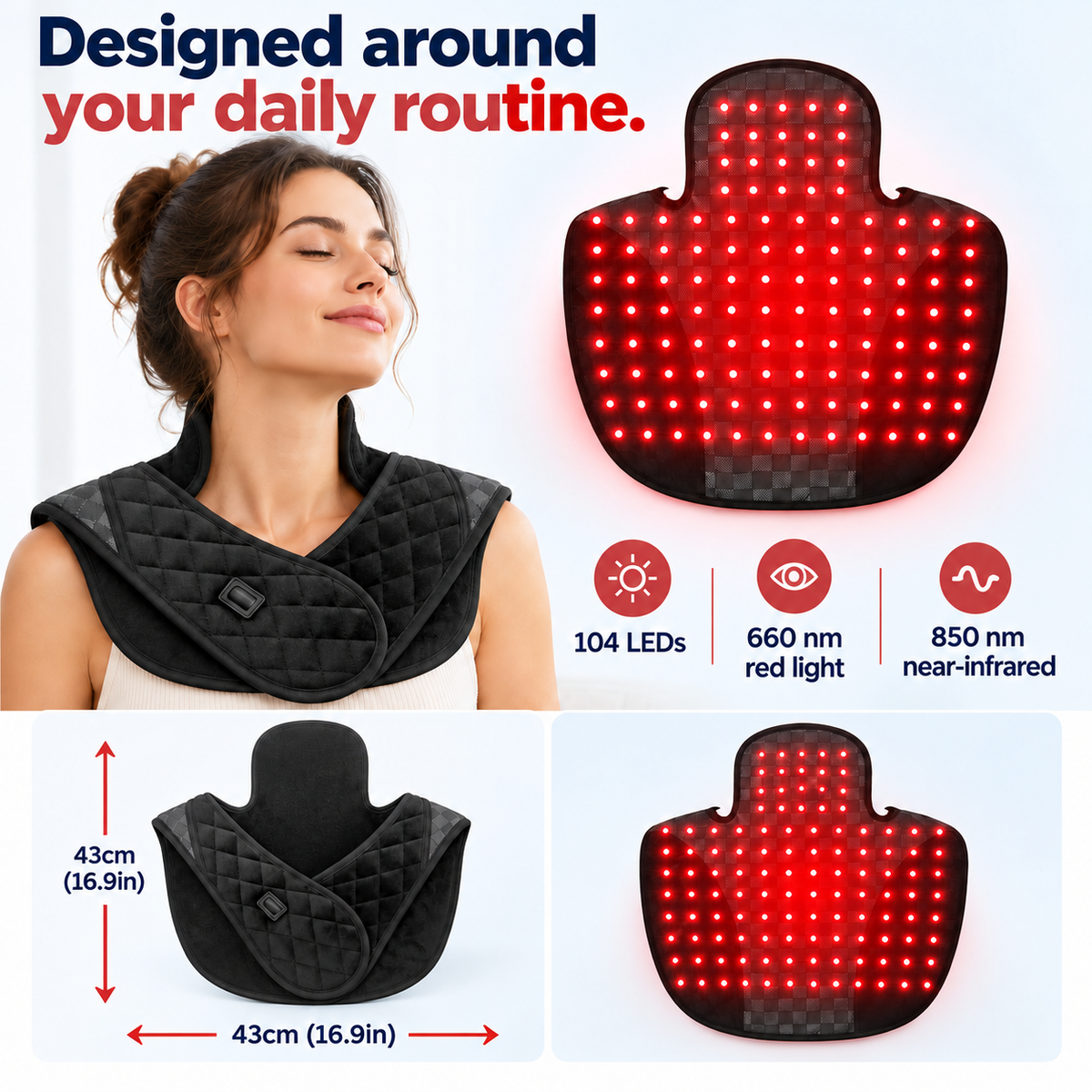 7HW MantleFlex Red Light Wrap for Stiff Neck, Shoulders & Back