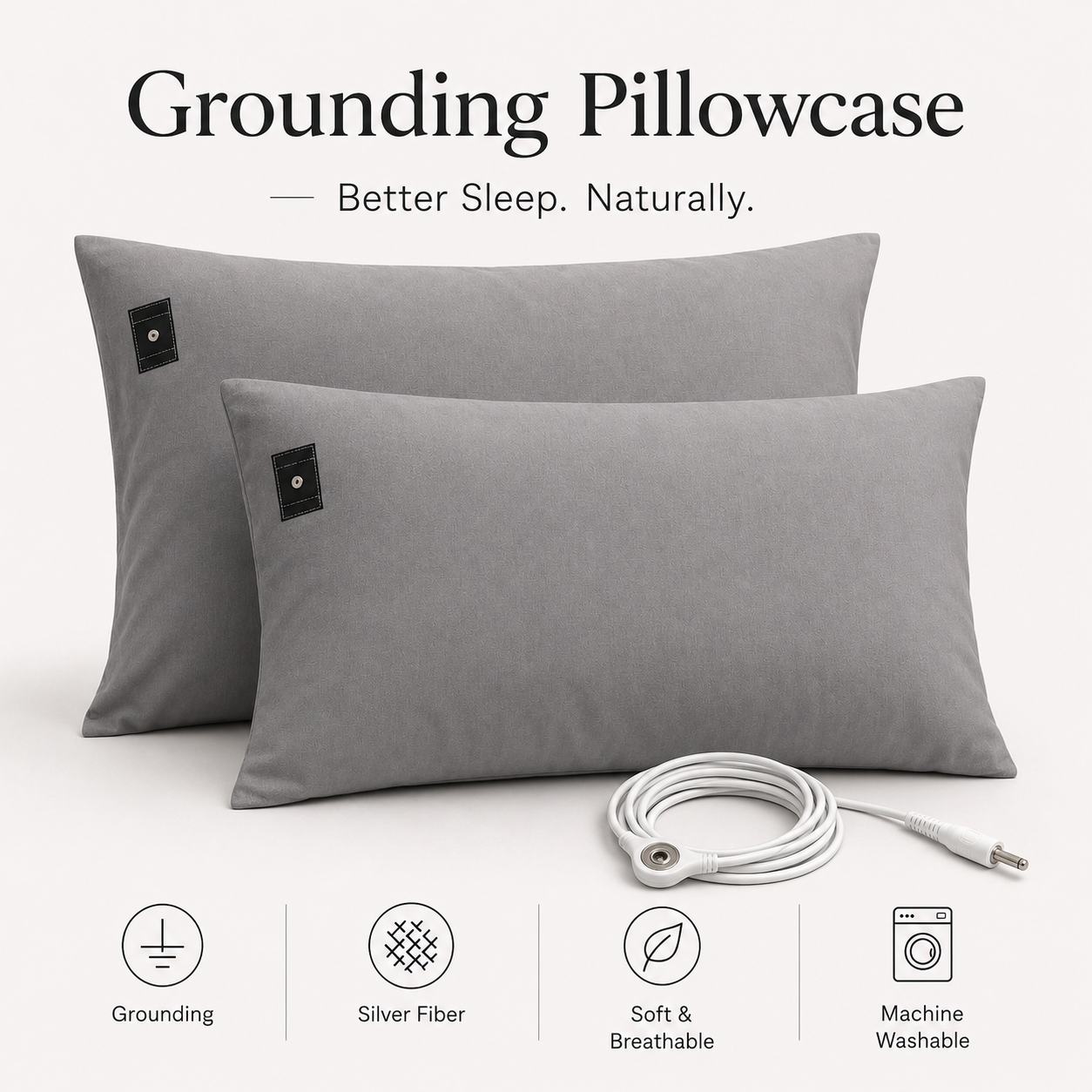 7HealthWell | EarthSc™ Grounding Pillowcase (Gray/White) - For Restful Sleep & Everyday Calm