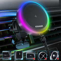 Magnetic Car Phone Holder & 15W Wireless Charger for iPhone 14/13 Pro Max, Samsung Devices