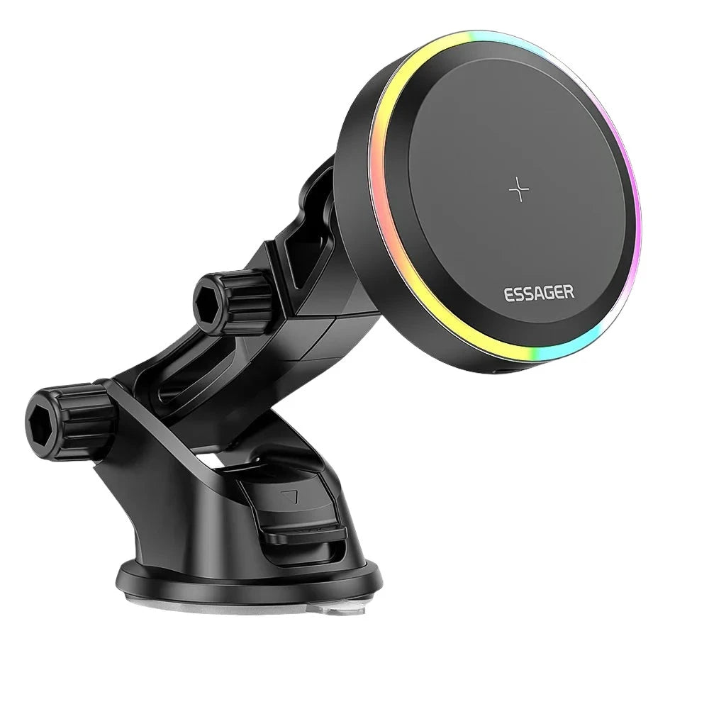 RGB Magnetic Car Phone Holder & 15W Wireless Charger for iPhone 14/13 Pro Max, Samsung Devices