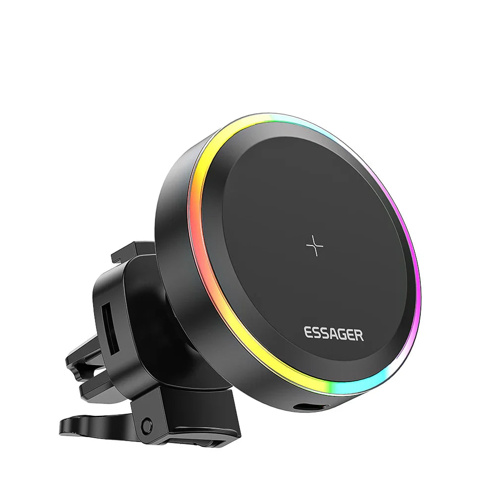 RGB Magnetic Car Phone Holder & 15W Wireless Charger for iPhone 14/13 Pro Max, Samsung Devices