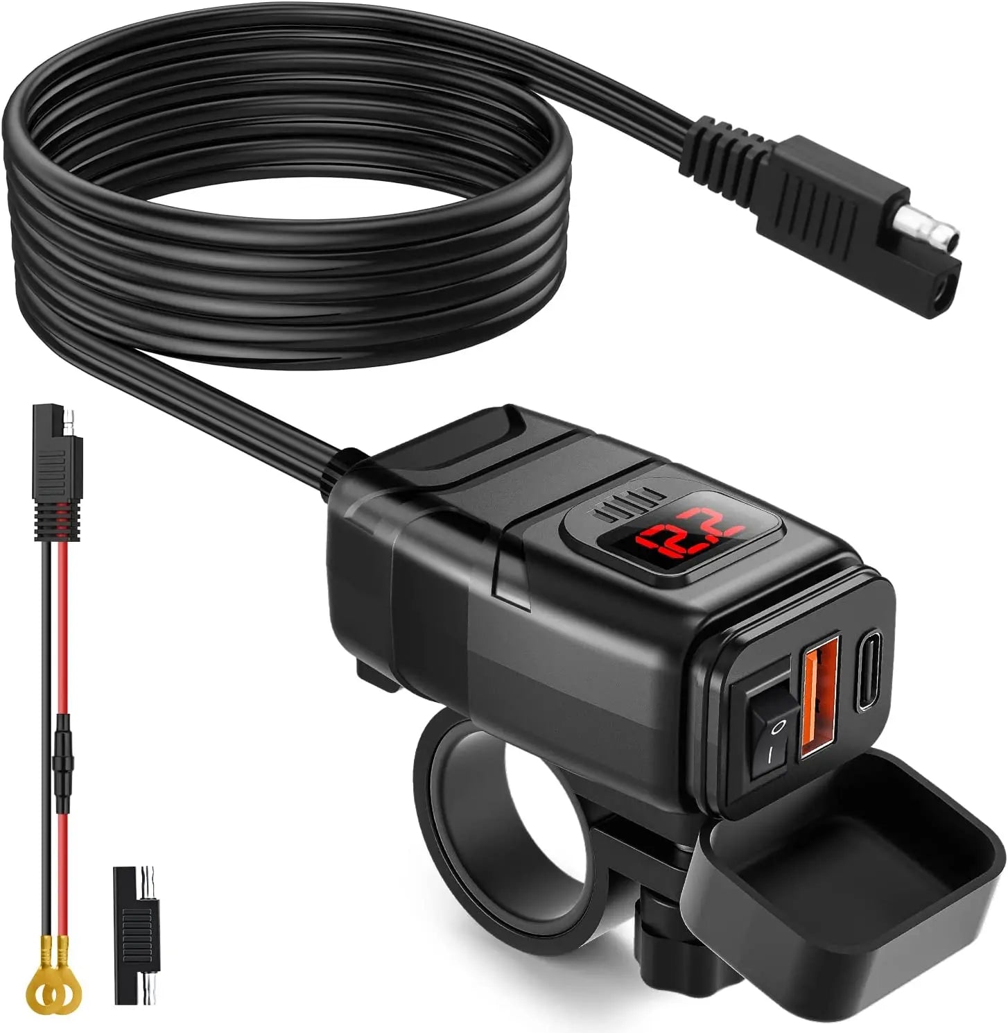 6,8 A QC3.0-USB-Ladegerät für Motorräder, wasserdichter 12-V-Adapter mit Voltmeter und Schalter