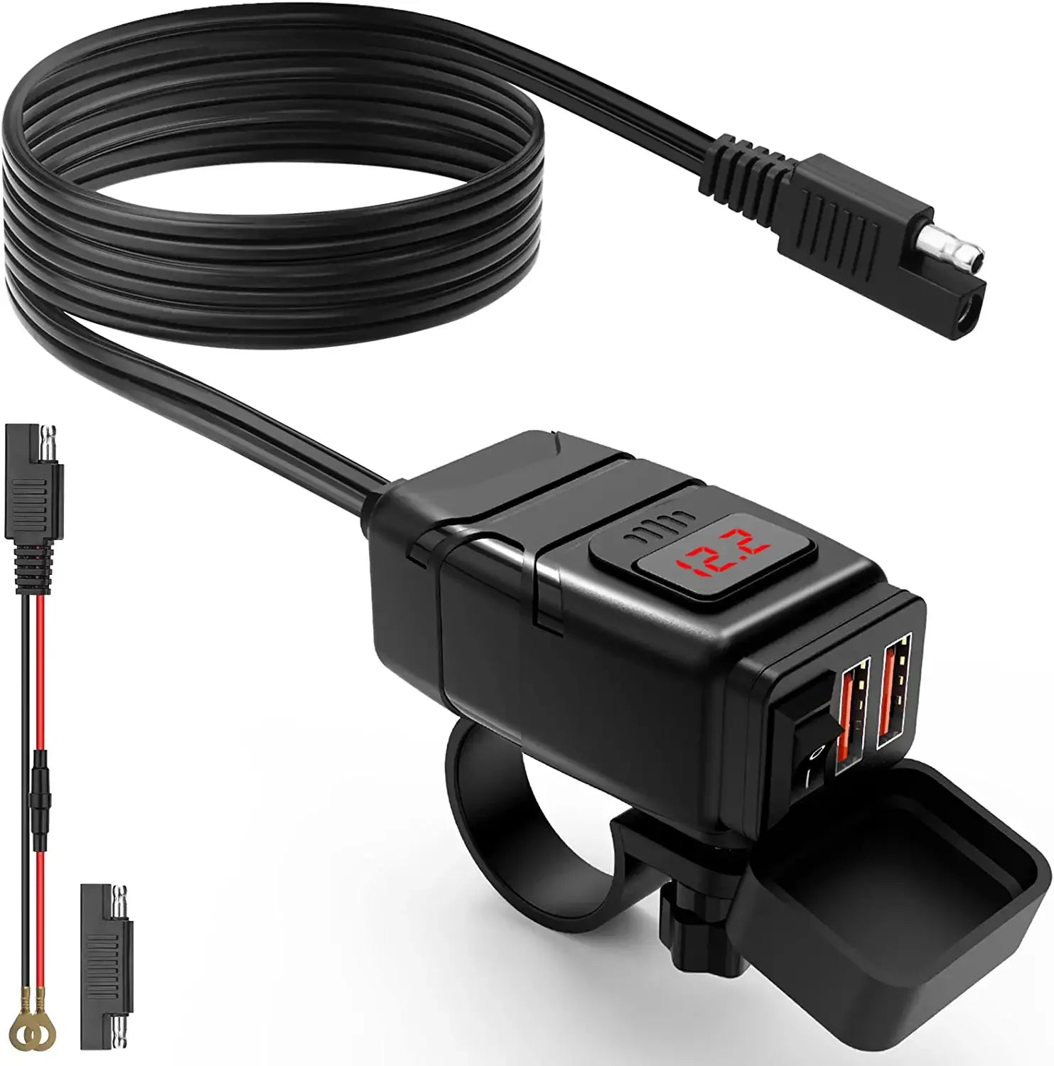 6.8A QC3.0 Motorcycle USB Charger, Waterproof 12V Adapter with Voltmeter & Switch