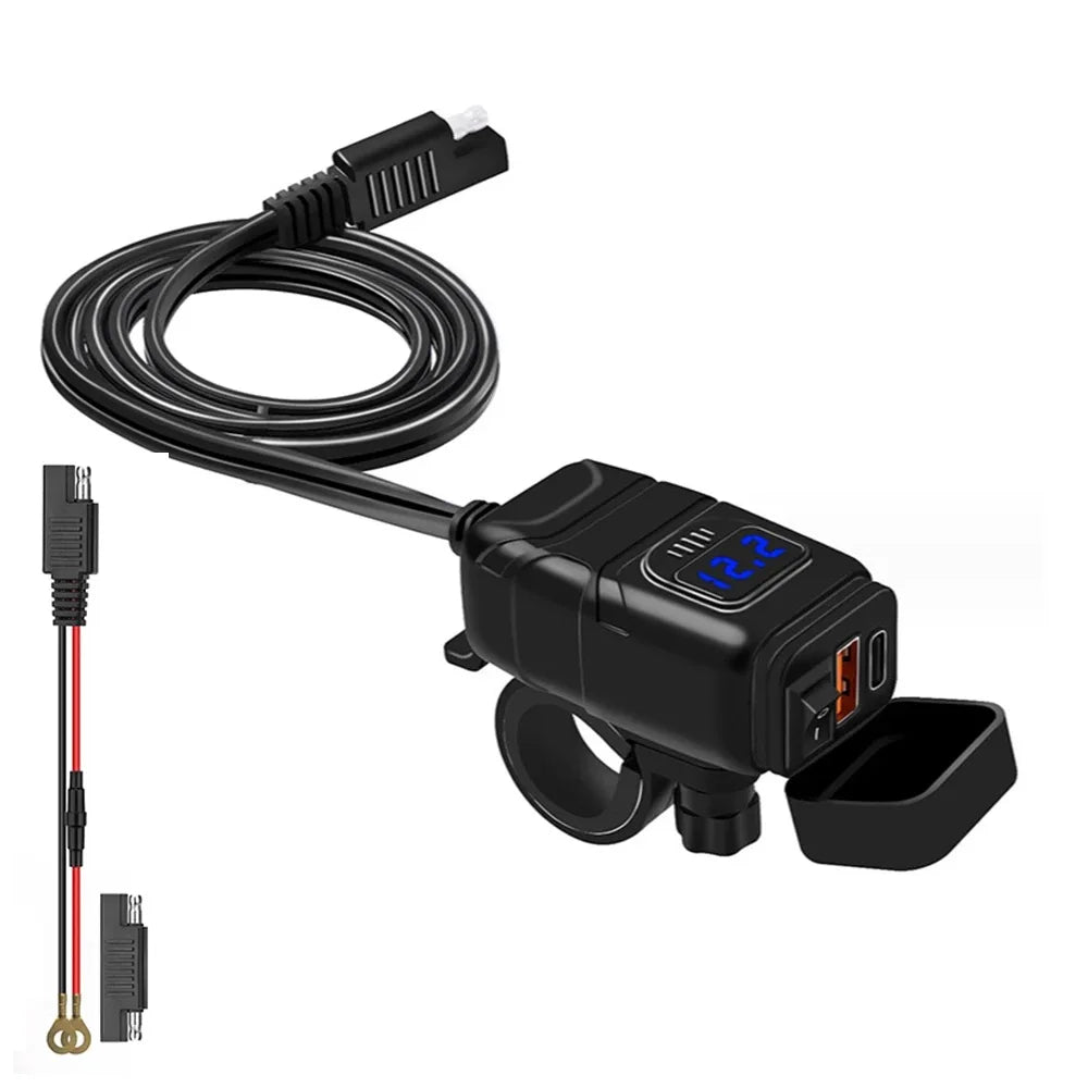 6.8A QC3.0 Motorcycle USB Charger, Waterproof 12V Adapter with Voltmeter & Switch