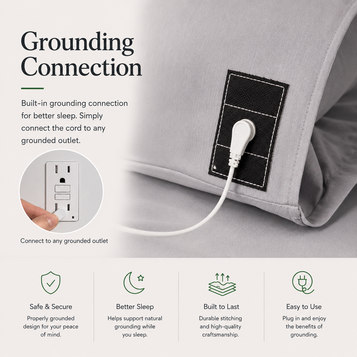 7HealthWell | EarthSc™ Grounding Pillowcase (Gray/White) - For Restful Sleep & Everyday Calm