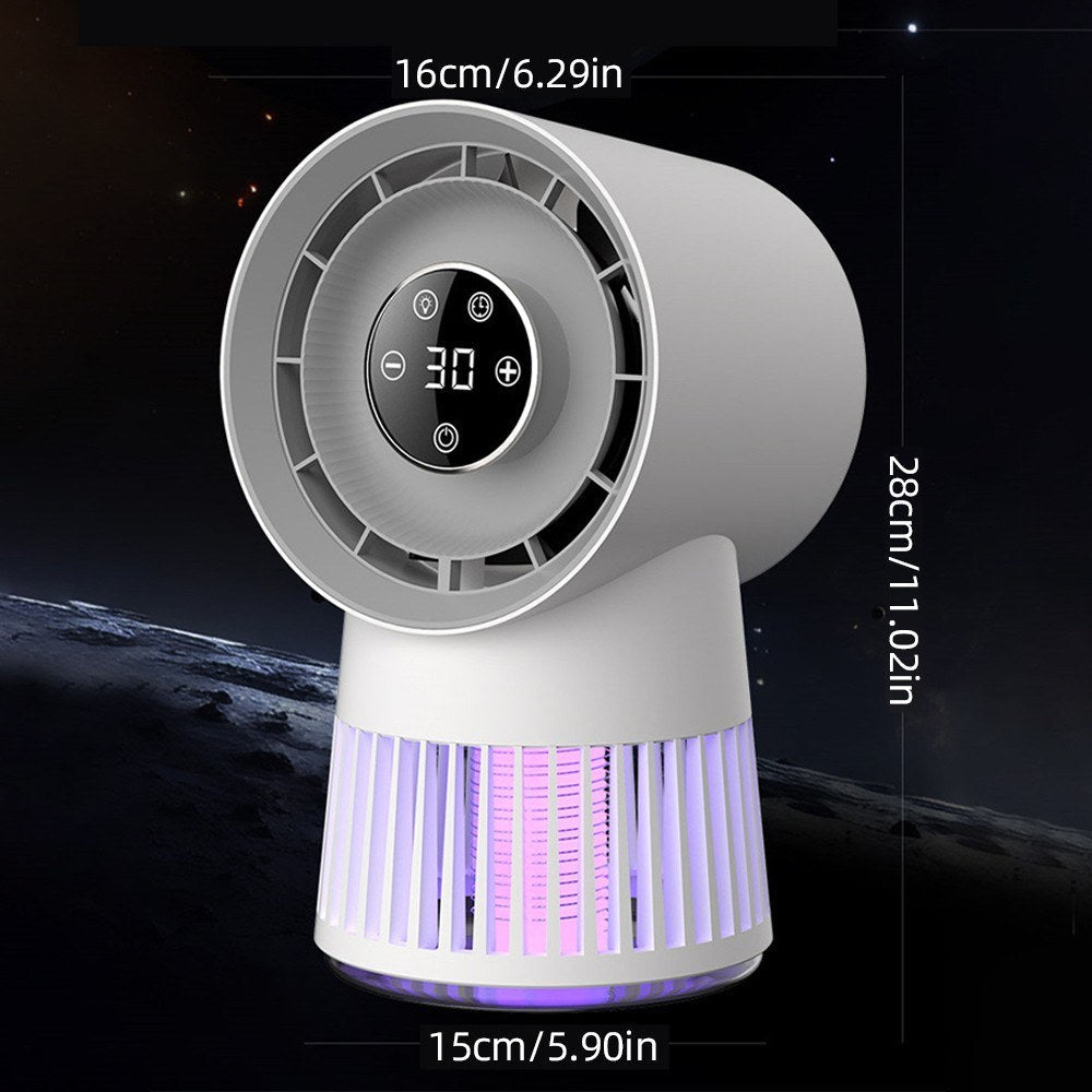 Elektrischer Insektenvernichter-Ventilator – 2000 V, 8-Stunden-Timer, 20 Gänge, 2400 mAh Akku, violettes Licht