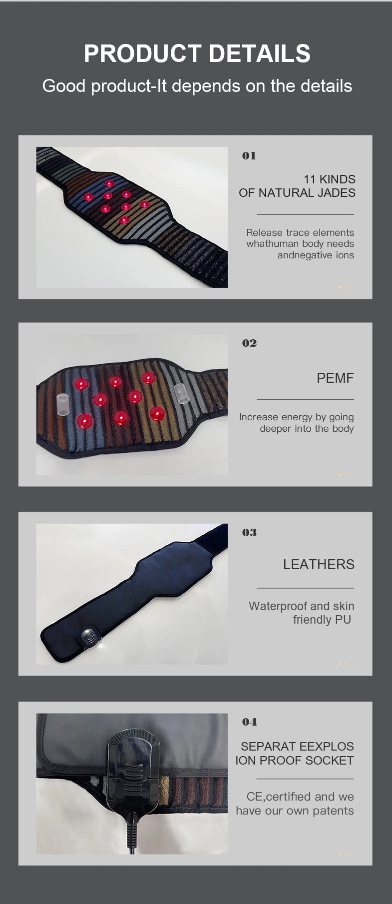 Natural Jade PEMF Infrared Waist Belt 134x16.5cm | Photon Energy Therapy | Women's Menstrual Pain Relief | Magnetic Heating Wrap